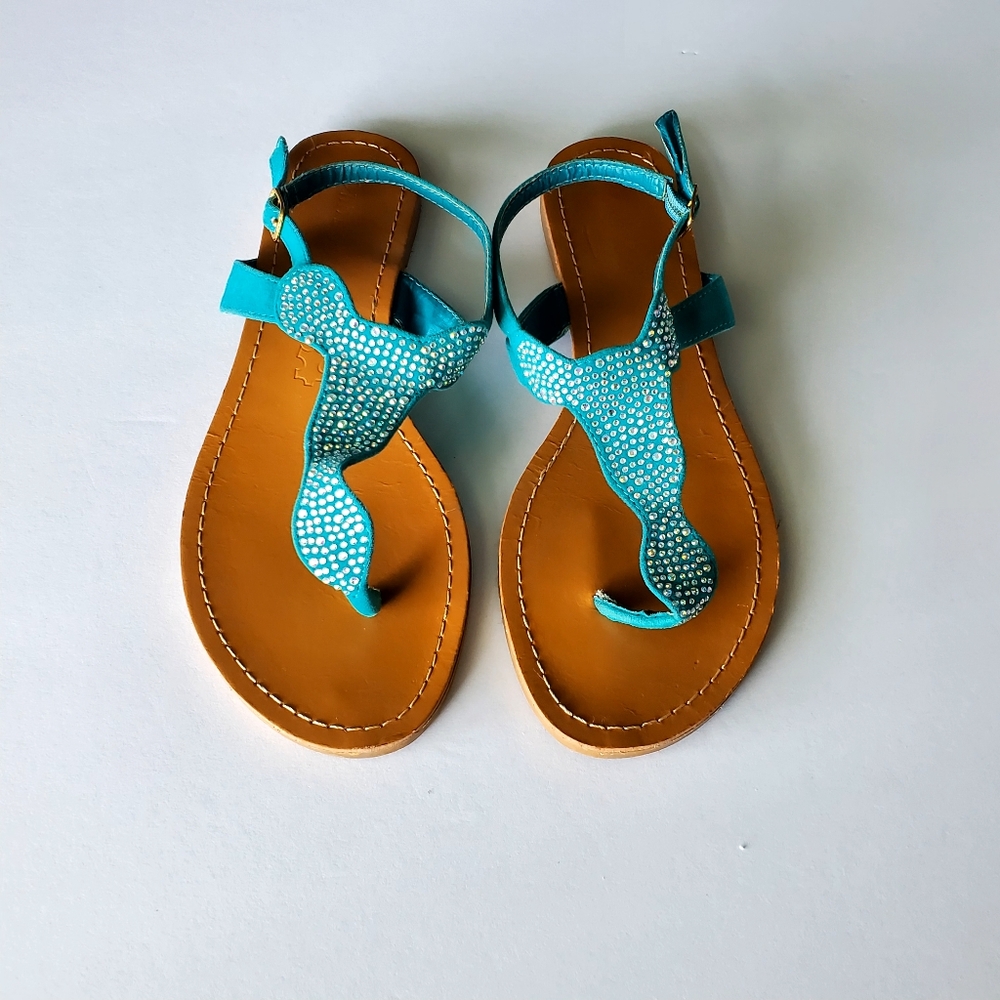 Bamboo Teal Jeweled Summer Sandals